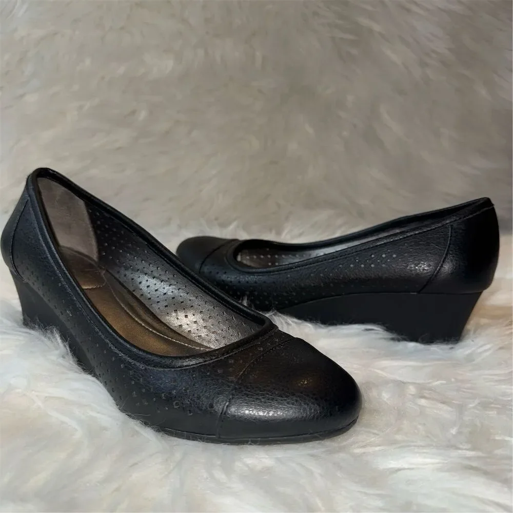 LifeStride Women's Soft System Black‎ Slip-On Wedge Shoes Size 6.5 Casual Flex